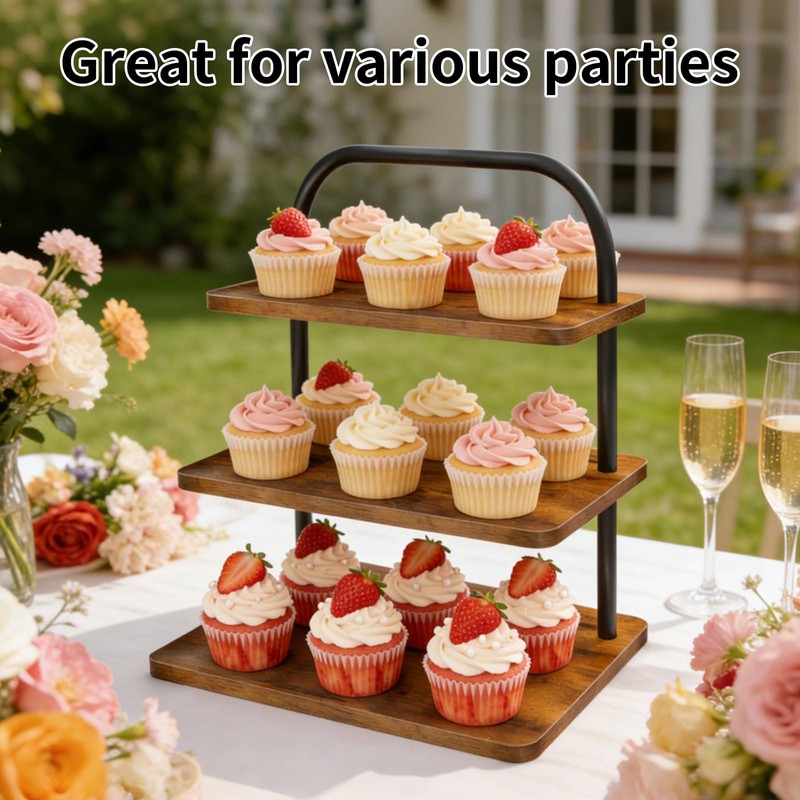 Cupcake Stand for 50 Cupcakes, 2 PACK 3 Tier Wooden Metal Cupcake Stand Reusa... gallery