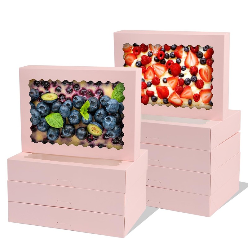 Large Pink Cookie Bakery Boxes Window Pie Chocolate 14x10x2.5 Inch 24 PCS