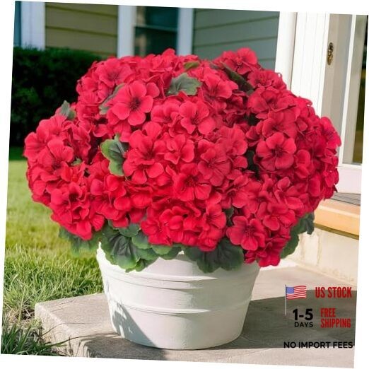 8 Pcs Artificial Geraniums Flowers for Outdoor Spring Summer Decor – UV Red