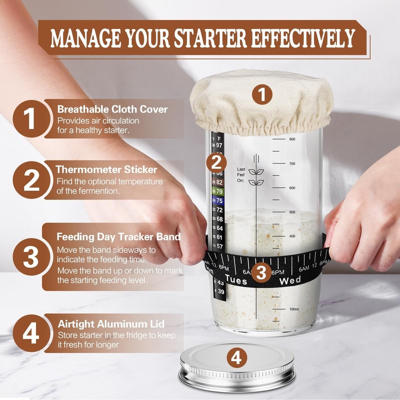 Sourdough Starter Kit, 9'' Round Banneton Proofing Basket, 36oz Sourdough Sta... gallery