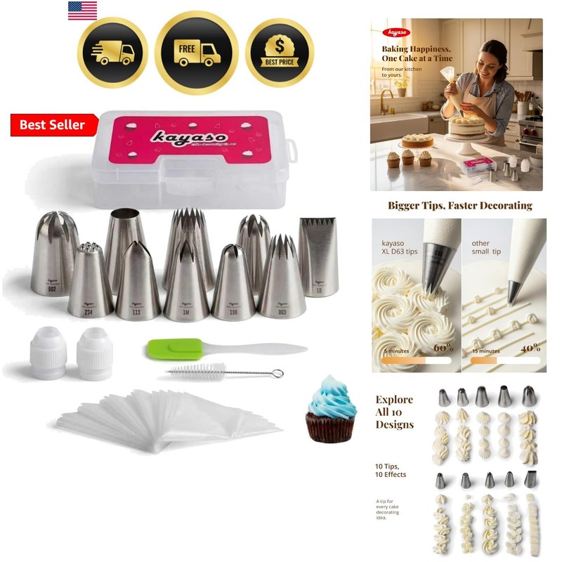 Cake Decorating Icing Piping Tip Set, 10 X-large Decorating Tips Stainless St…