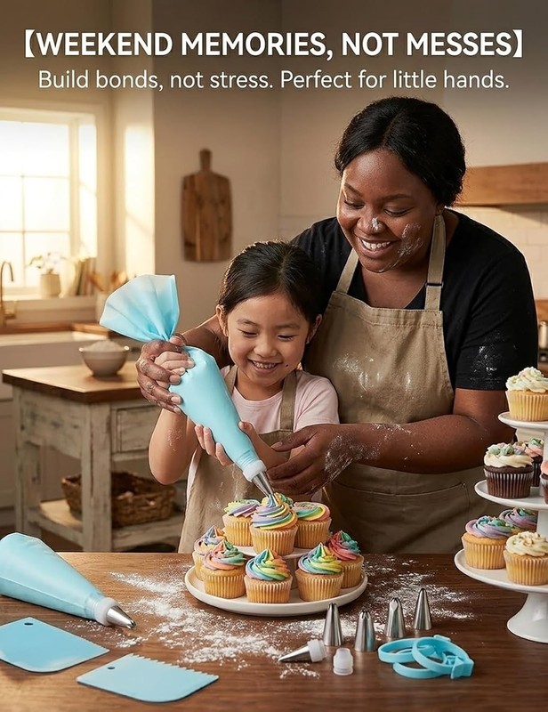 Piping Bags and Tips Set, 2 Reusable Bags, 12 Icing Tips, 2 Couplers, 3 Scrapers gallery