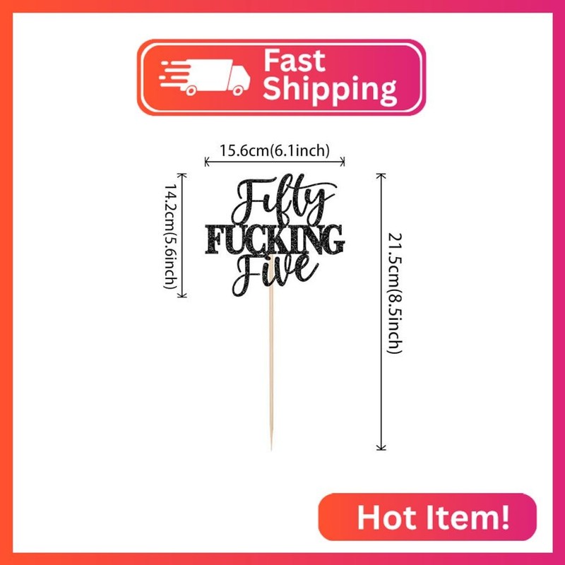 1 PCS Happy 55th Birthday Cake Topper Black Glitter Fifty Five Cake Pick Hello 5 gallery