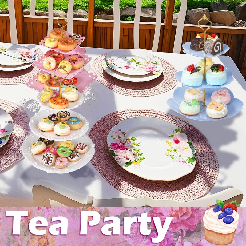 6 Sets Tea Party Decorations of 3 Tier Plastic Cupcake Stand Dessert Plates C... gallery