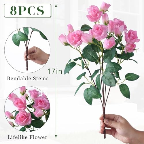 Bundles Artificial Roses for Front Door Outdoor Decor, Realistic Fake 8 Pink gallery