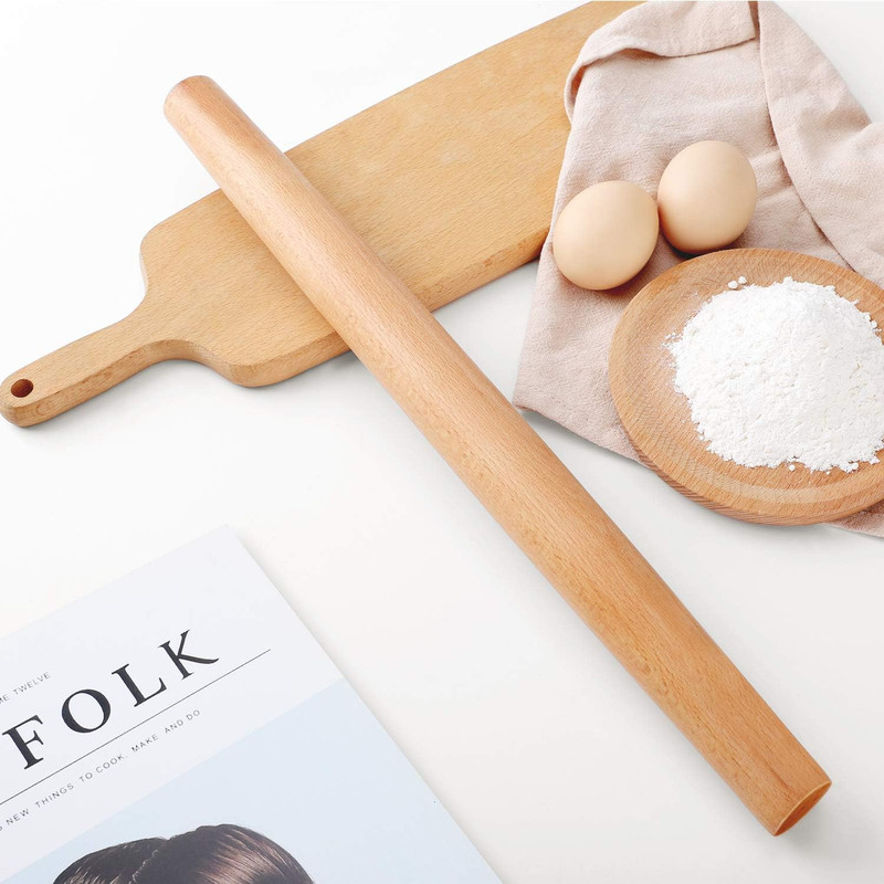 Wood French Rolling Pin for Baking, Wooden Dough Roller with Silicone Baking Ma gallery