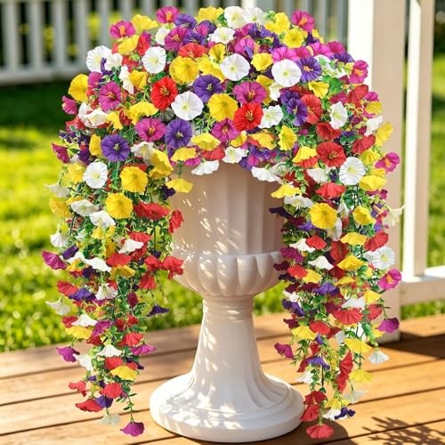Artificial Flowers Outdoors UV Resistant, 8 PCS Fake Silk Morning Glory Mixed-8 gallery