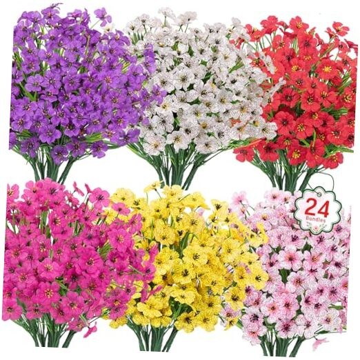 24 Bundles Artificial Flowers for Outdoors UV Resistant Silk Fake Multi Color