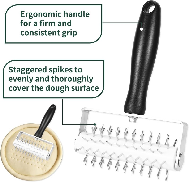 Pizza Dough Docker, Premium Roller with Stainless Steel Spikes, Black gallery