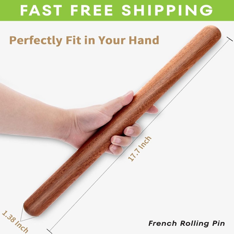 Aisoso French Rolling Pin , 17.7 Inches Wood Rolling Pin For Baking Dough & Cook