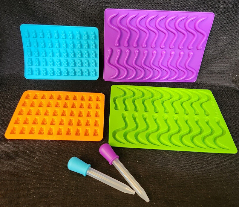 4 Gummy Bear & Gummy Worms Silicone Mold set & Dropper Candy Clay Resin Jewelry