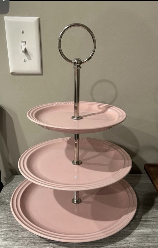 Le Creuset Satin Pink 3 Tier Tray Server Cake Stand. Brand new