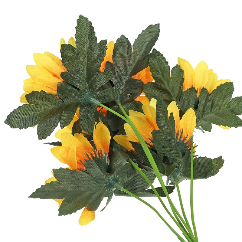 2Pcs 6 Heads Artificial Silk Sunflowers with Stems, Light Orange gallery