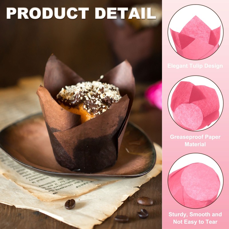150Pcs Tulip Baking Cups Cupcake Muffins Liners Paper(3.1" x 2", Rose Red) gallery