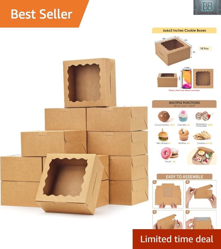 Brown Cookie Boxes with Window – 15pcs, Perfect for Celebrations