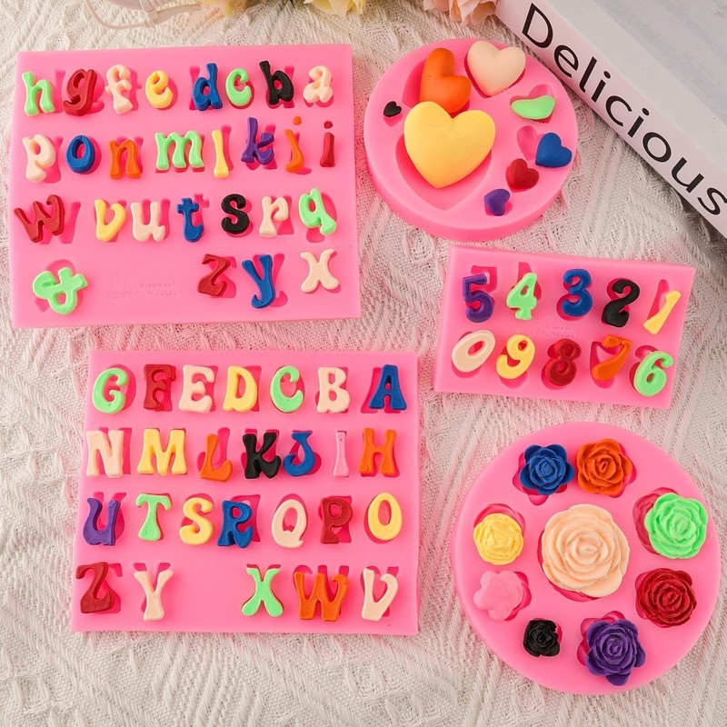 Letter Molds Alphabet Molds 5pcs Letter Number Heart Shape Flower Silicone Mold gallery