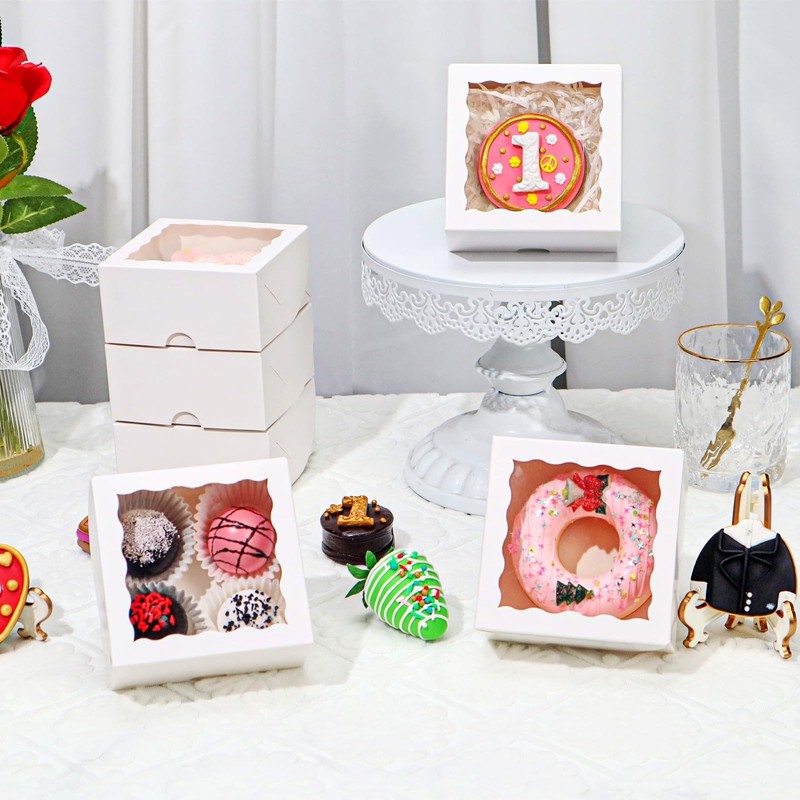 100 Pack Bakery Boxes 4x4x2 Inches Cookies Boxes Mini Bundt Cake Boxes Pie Bo... gallery