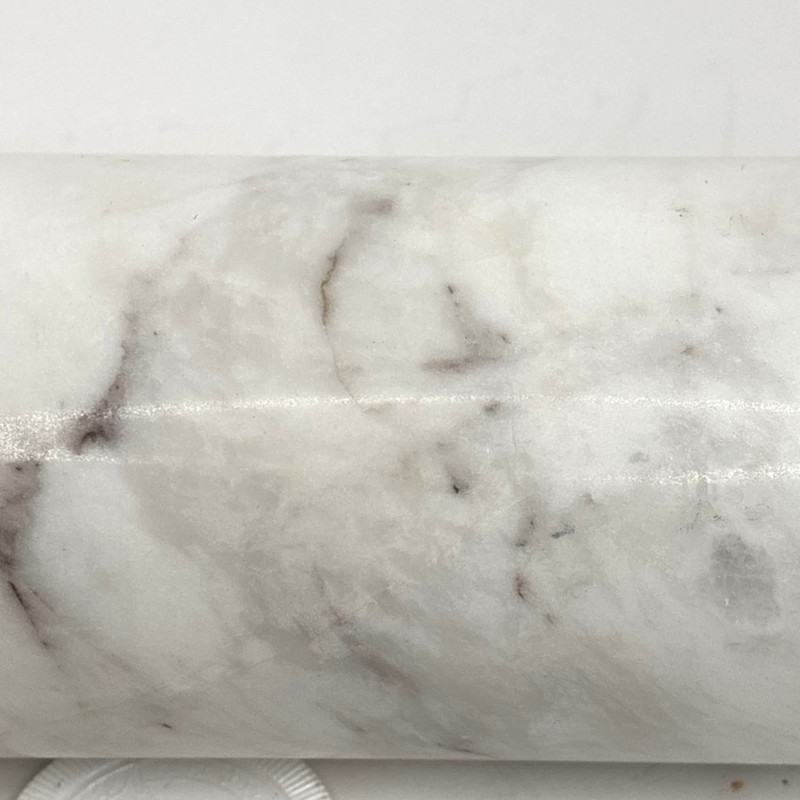 Polished Marble Rolling Pin White Gray 18" Long 10" Barrel Vintage Wood Handles gallery