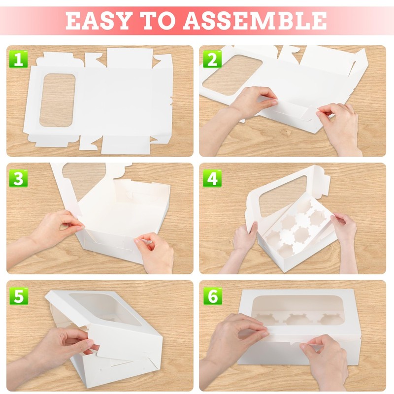 50 PCS White 6 Count Cupcake Boxes Window Treat Holder Bakery 9.4x6.1x3.14 Inch gallery