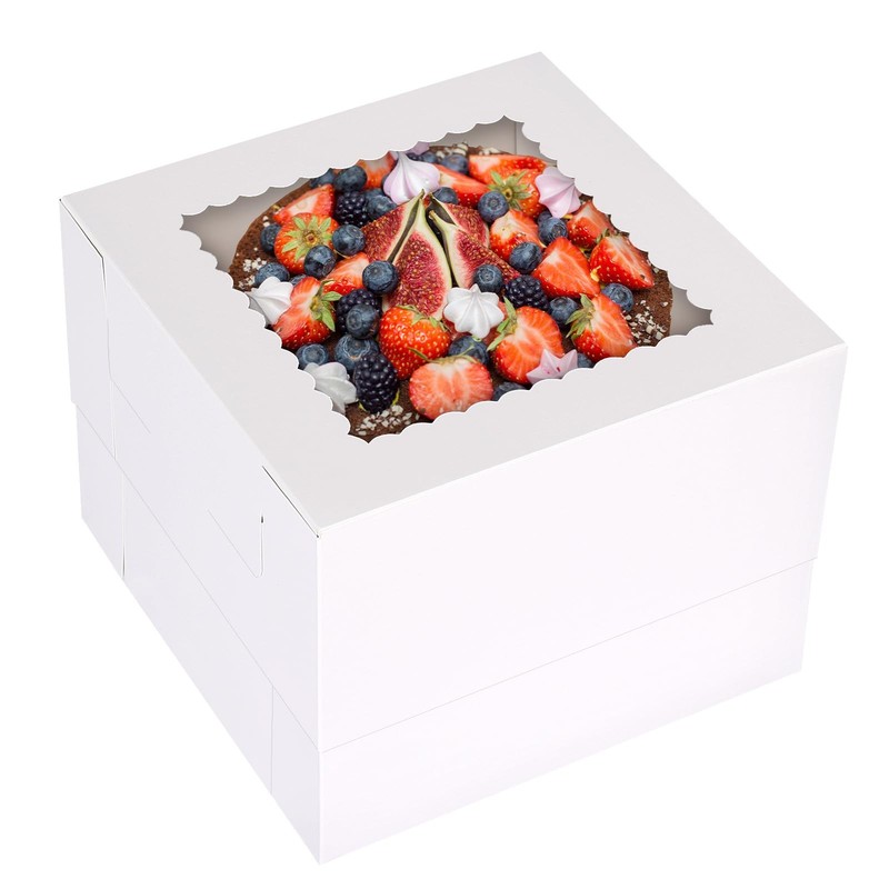 20 PCS White 10x10x8 Inch Tall Cake Box Window Bakery Large Baking Container
