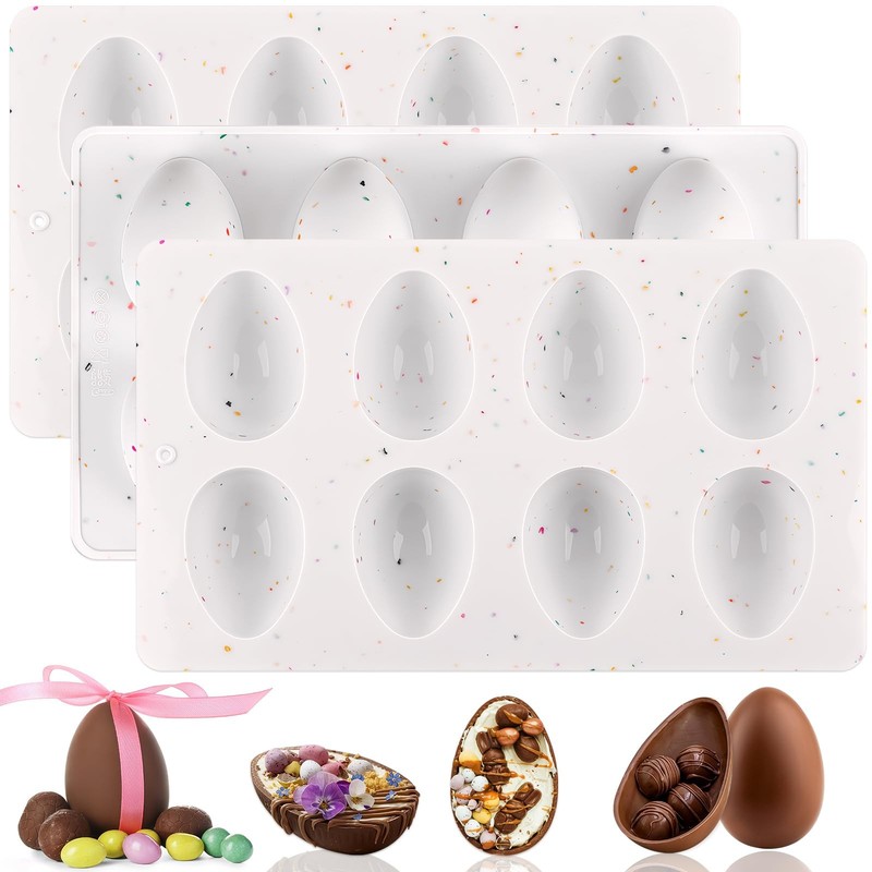 3 Pcs Silicone Egg Molds, 8 Cavity Silicone Egg Pan, Egg Shaped Silicone Mold…