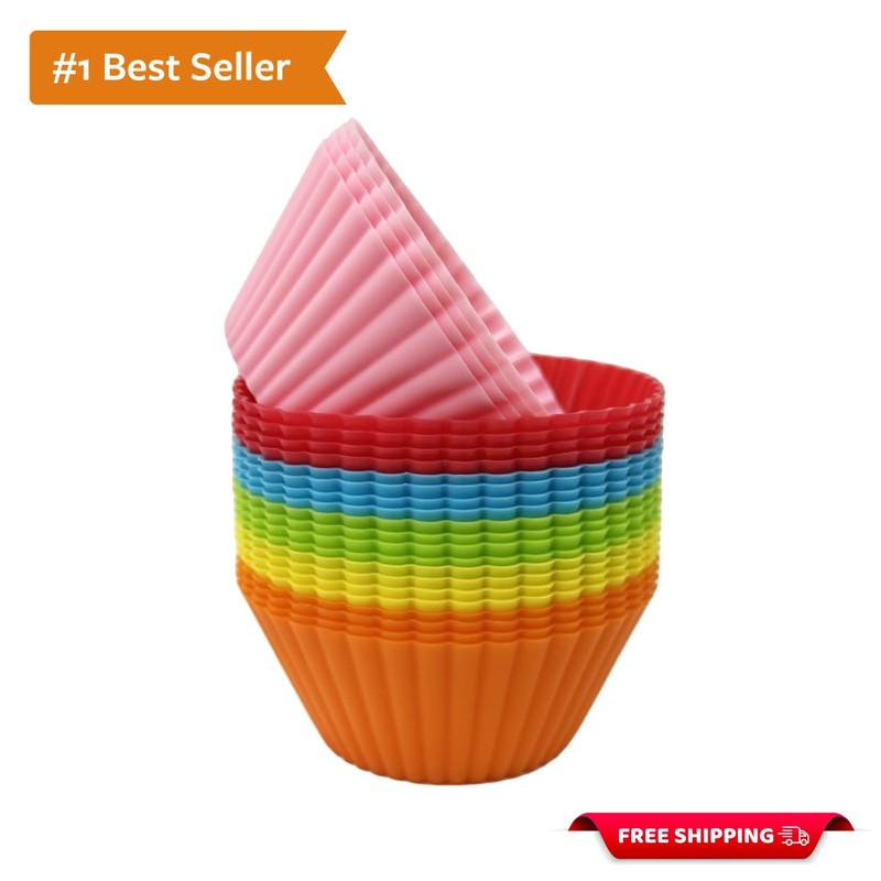 24-Pack Multi-Color Silicone Cupcake Liners – Non-Stick & Reusable Baking Molds