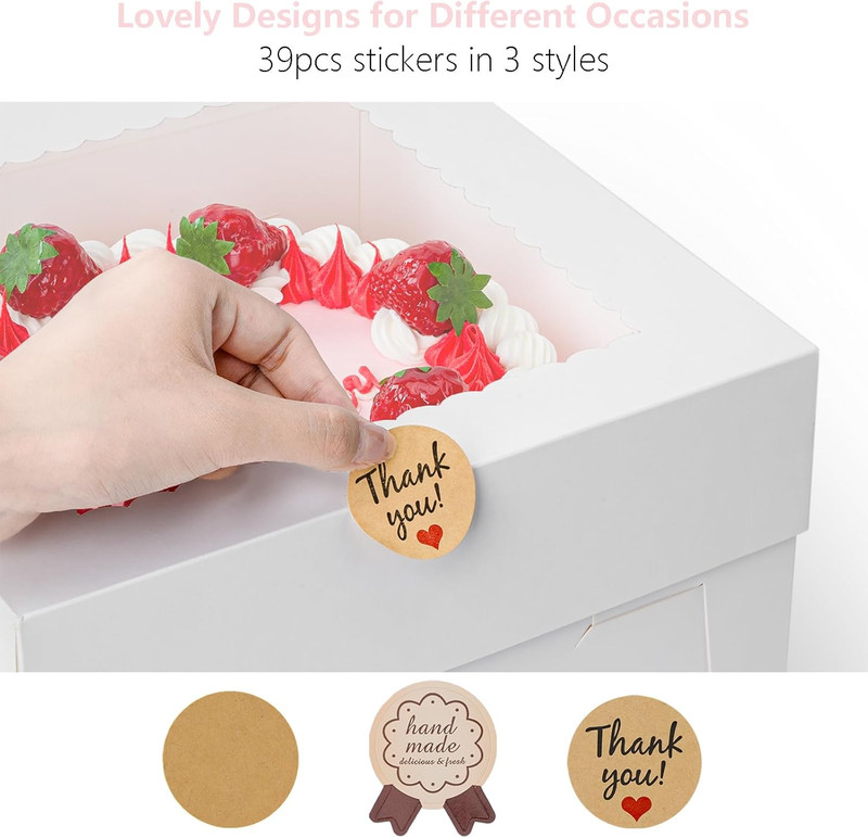 3 Pack Cake Boxes, 10X10X8 Inches Tall Cake Box with Cake Boards, White Baker... gallery