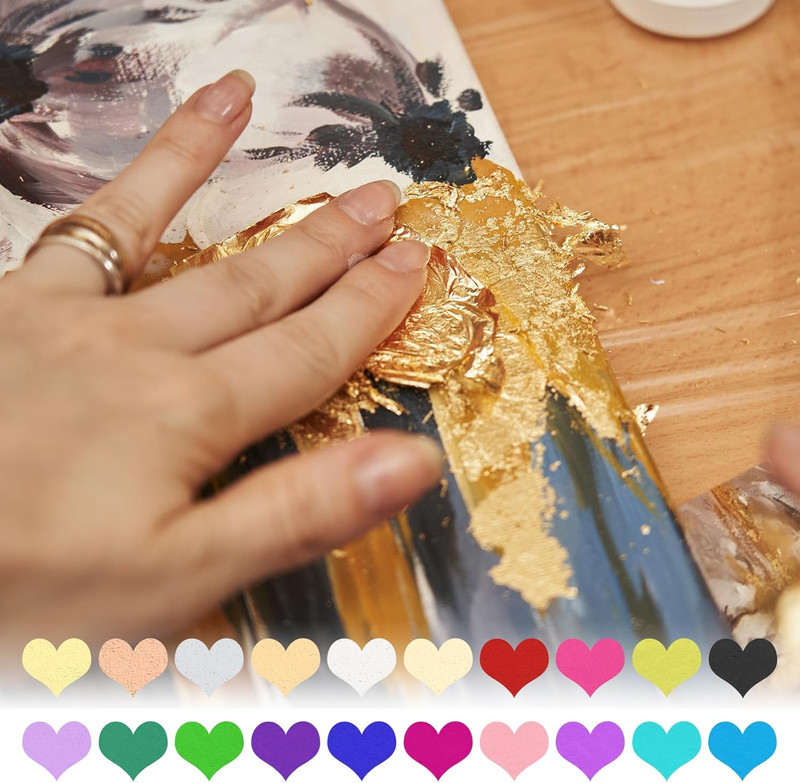 Gold Leaf Sheets for Art 3.7" x 3.4", 100 Pcs Gold Foil Sheet Metallic Leaf Pape gallery