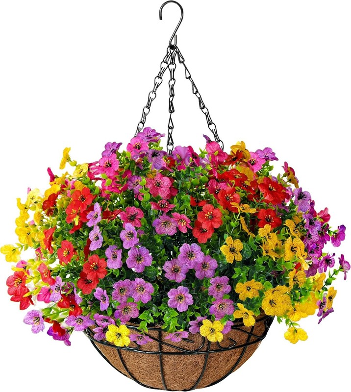 Artificial Faux Fake Hanging Flowers Plants Basket for Summer