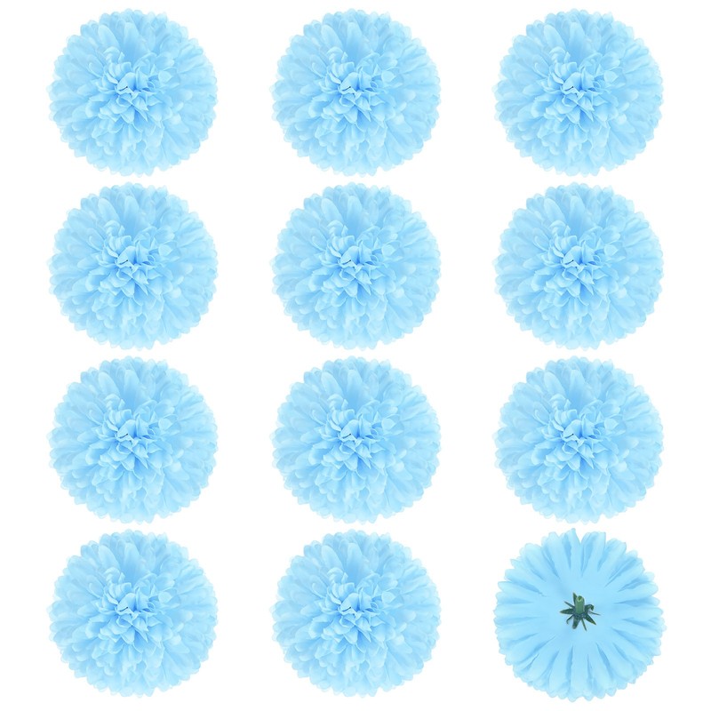 12-Pack Artificial Flower Heads, Light Blue Fake Chrysanthemum Floral for DIY