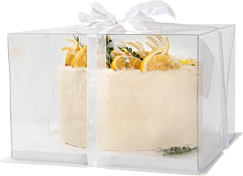 10" Clear Cake Boxes with Gray Ribbon - Floral Design, 10 Pack, Grease-Free gallery