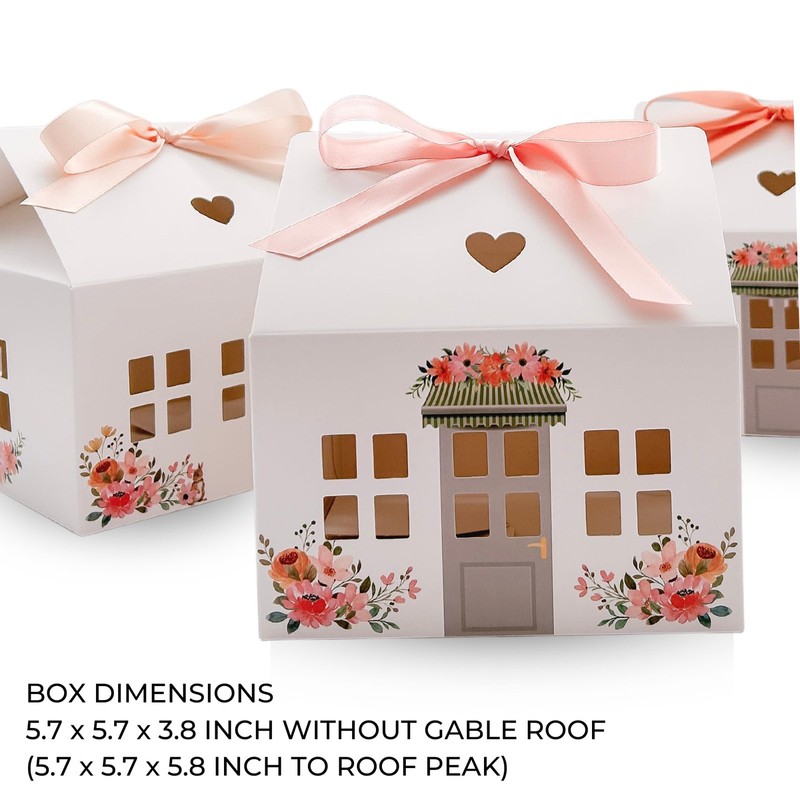 20 PCS Small House Shaped Gift Boxes Ribbons White Gable Bakery Treats gallery