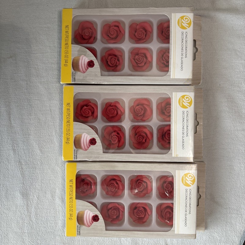 Wilton Red Rose Icing Decorations 3 – 8-Pack – Some Imperfections – Sold As-Is