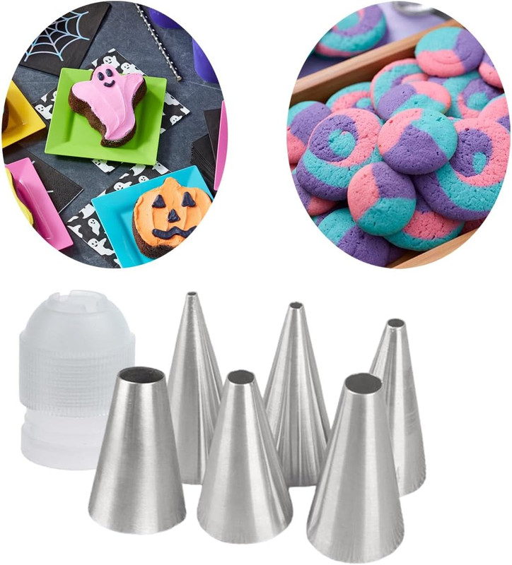 Round Piping Tips Set with Coupler- Stainless Steel Plain Icing Tips in 6 Sizes