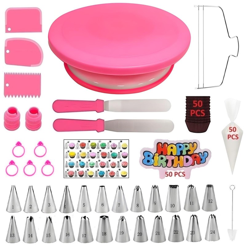 190 Pcs Cake Decorating Kit,Baking Supplies Tools with Cake Turntable,Leveler…