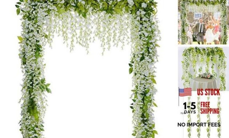 Wisteria Artificial Flowers Garland, 4Pcs Total 28.8ft White White,green
