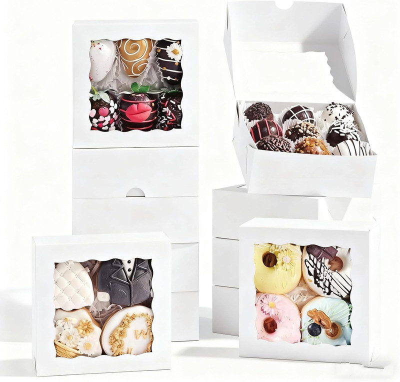 20 Pcs Bakery Boxes-5x5x2 Inch with Window-Cookies, Mini Cakes, Chocolate Covere