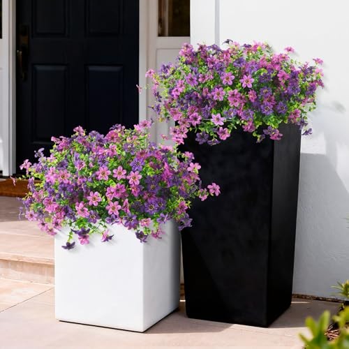 Artificial Flowers for Outdoors, 12 Bundles Multicolor Faux Silk Double Purple gallery