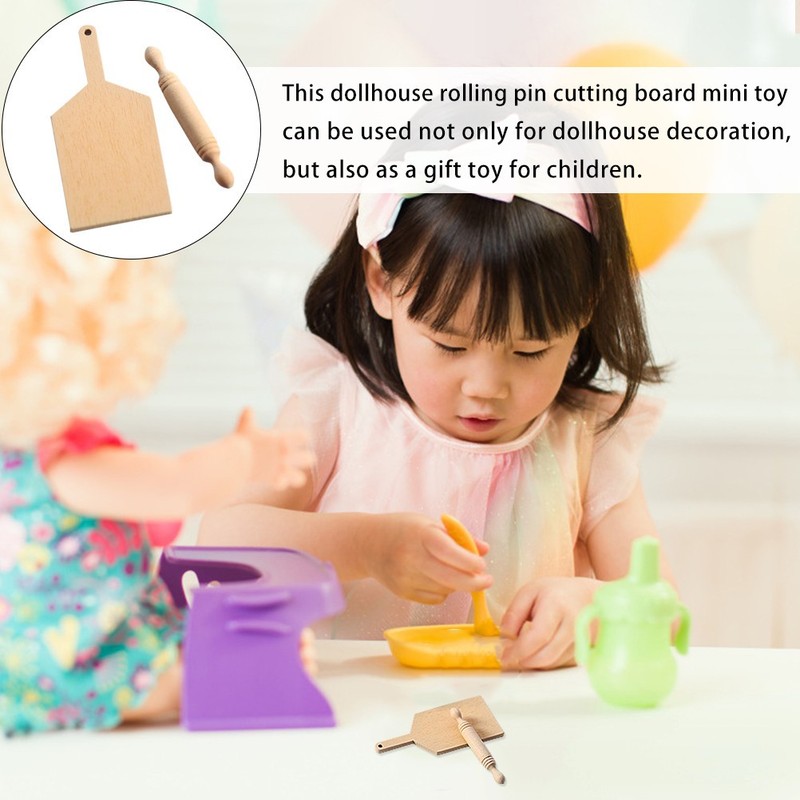 Mini Rolling Pin And Miniature Board For Kids Doll House Decoration gallery