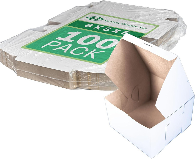SCT White One-Piece Non-Window Bakery Boxes, 8 X 8 X 5, White, Paper, 100/Carton