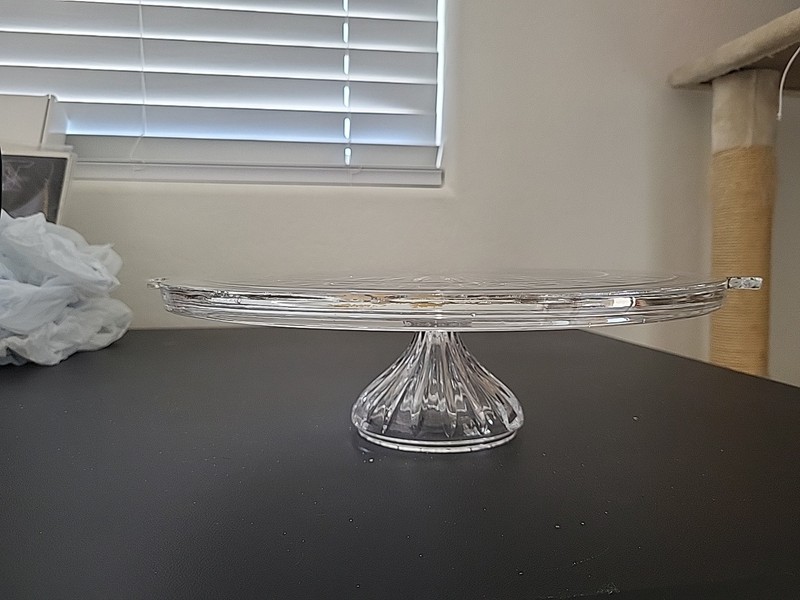 Cut Glass Heavy Cake Plate with Gold Inlay Trim gallery