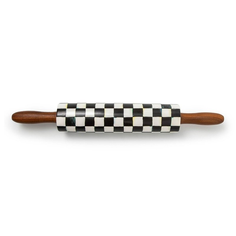 Mackenzie Childs COURTLY CHECK Ceramic & Wood Handle ROLLING PIN NEW m26-5 gallery