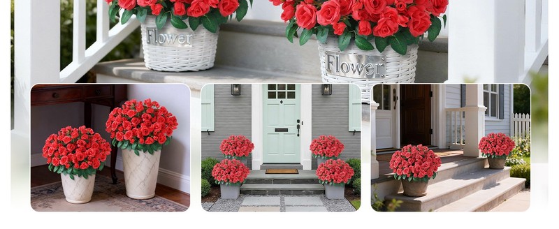 2 Set of Artificial Rose iary Trees - Faux Silk Flower Potted gallery
