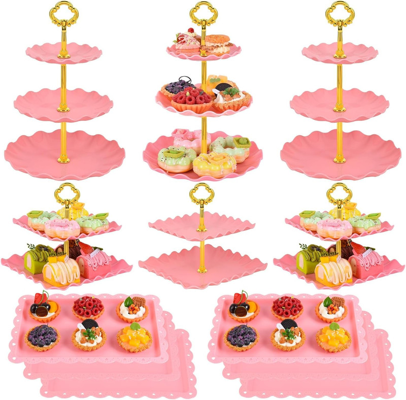 12-Pack Dessert Table Display Set, 6 Cupcake Stands and 6 Dessert Trays, Plastic gallery