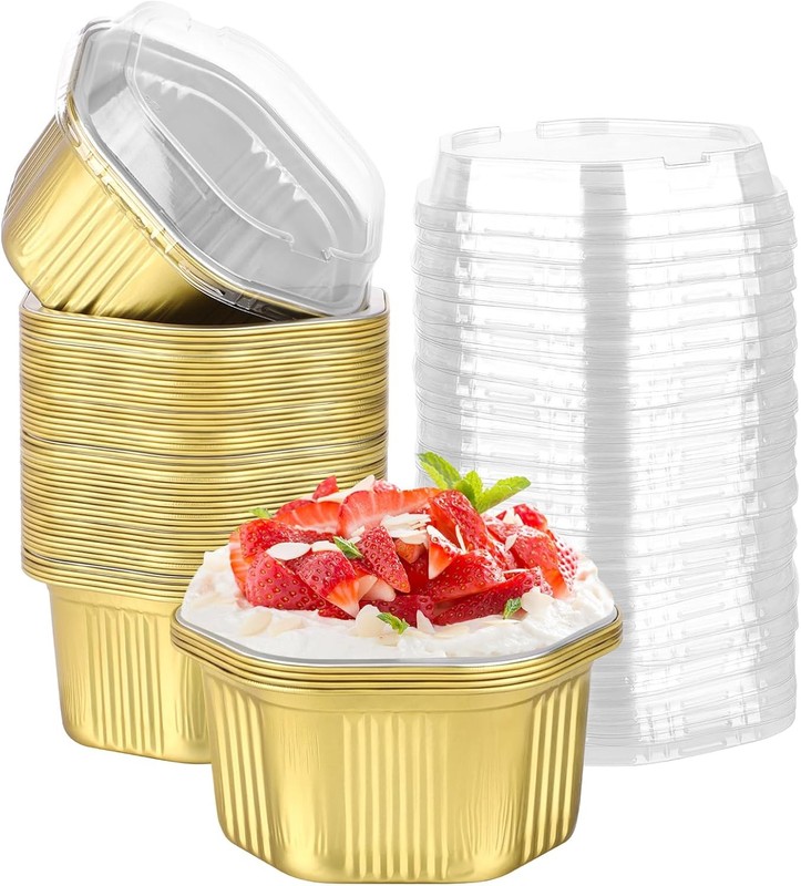 Disposable Baking Cups with Lids, 50 Pack 20oz 598ml Aluminum Foil Ramekins Pans