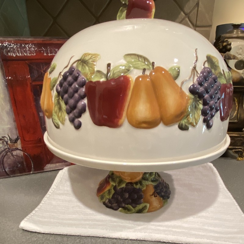 VTG BH&G HOME INTERIORS SONOMA VILLA HANDPAINTED EARTHENWARE CAKE STAND & DOME gallery