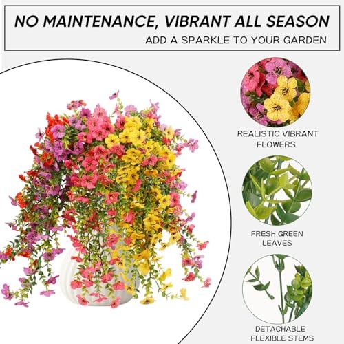 6 Bundles Artificial Flowers for Outdoors, UV Resistant Fake 4 Multicolor gallery