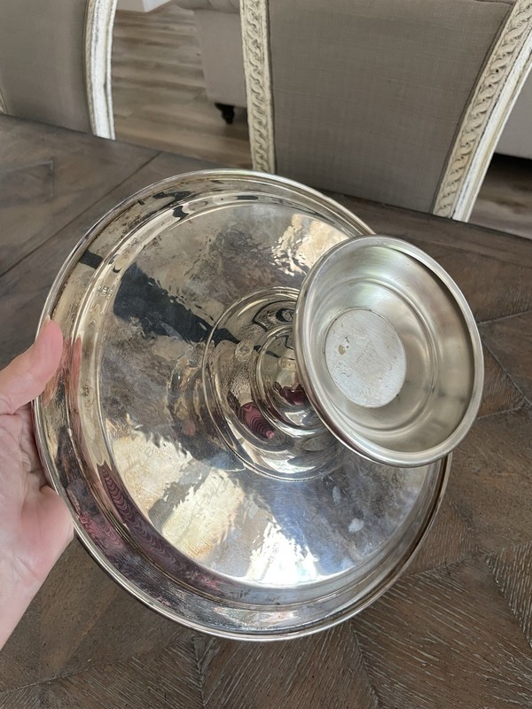 Vtg Reed & Barton Silver Plate Metal Round Pedestal Cake Stand 12" Etched Floral gallery