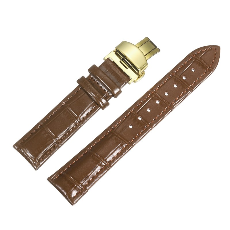 Leather Snap Buckle Strap for Watch 19mm, Brown/Gold gallery