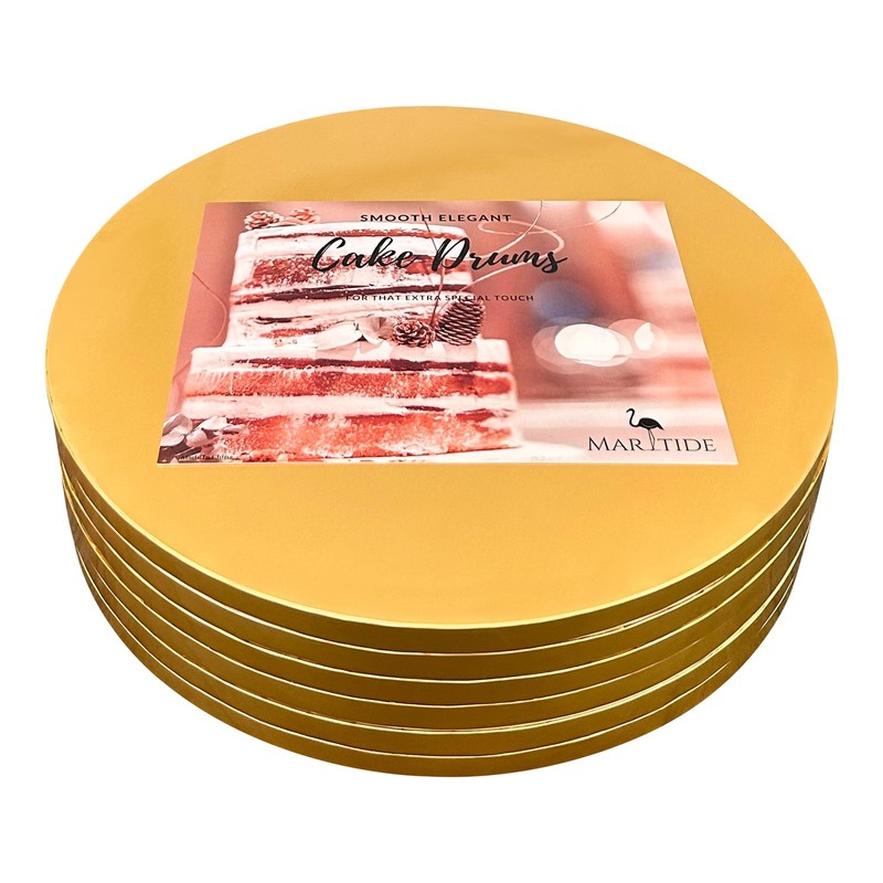 16 Inch Cake Board Drums Round, 6-Pack, Gold, Sturdy 1/2” Thick for Heavy Or …